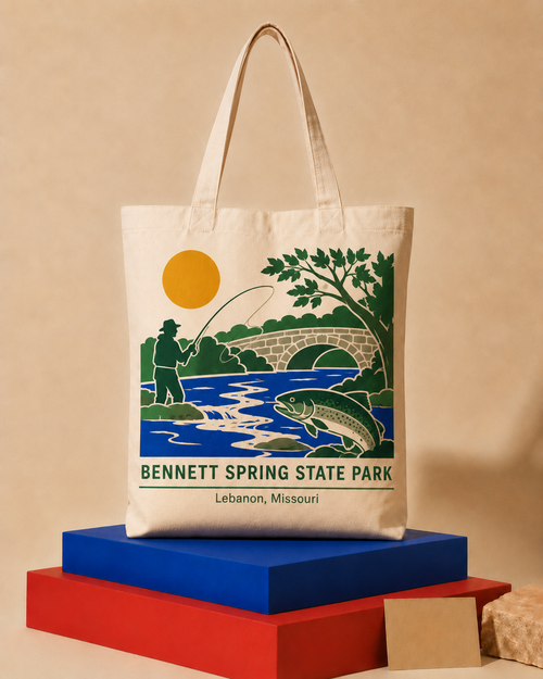 Bennett Spring State Park handmade Missouri canvas tote bag