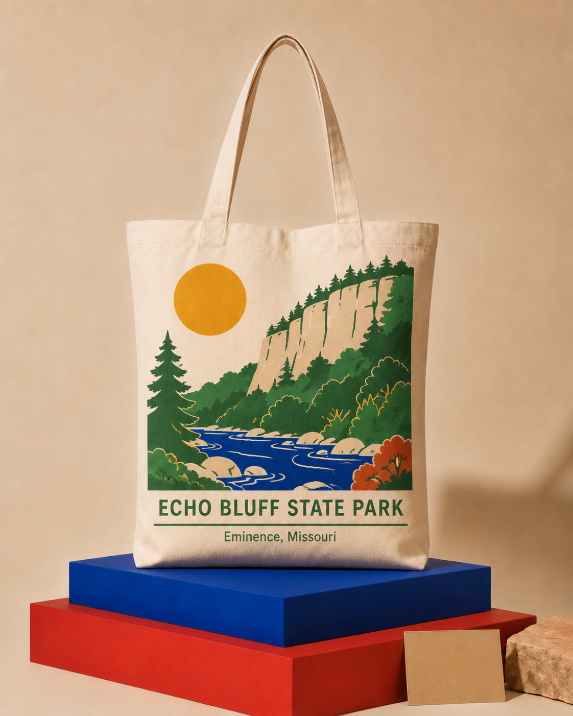 Echo Bluff State Park handmade canvas tote bag