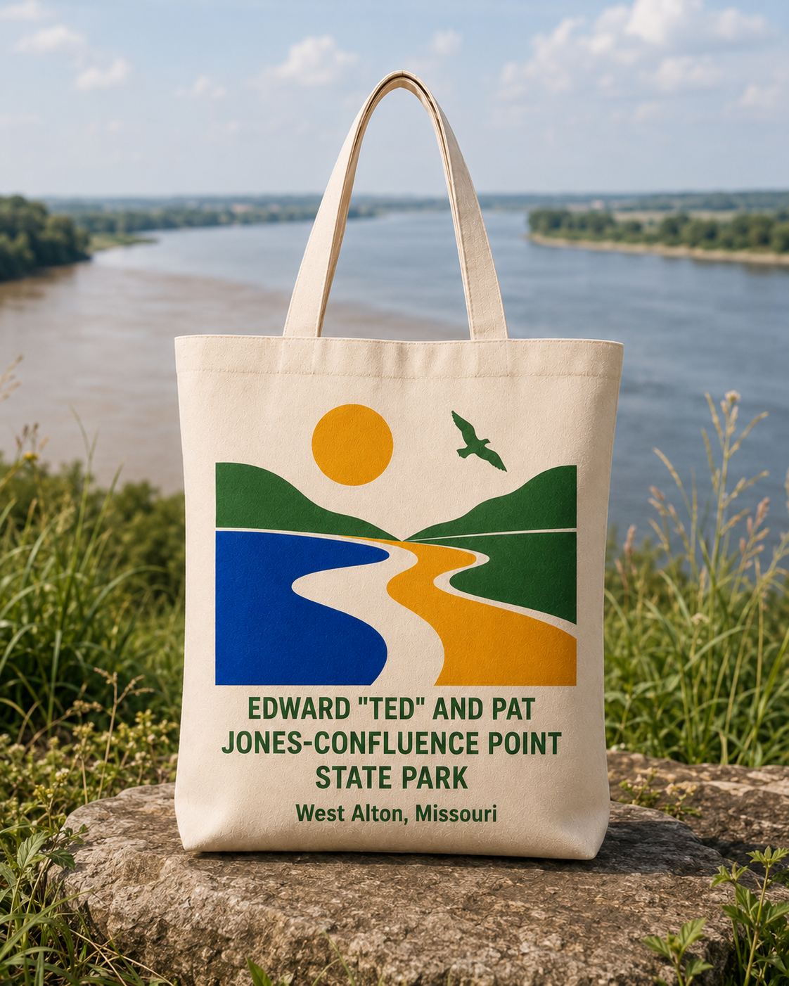 Edward Ted and Pat Jones-Confluence Point State Park natural background canvas tote bag