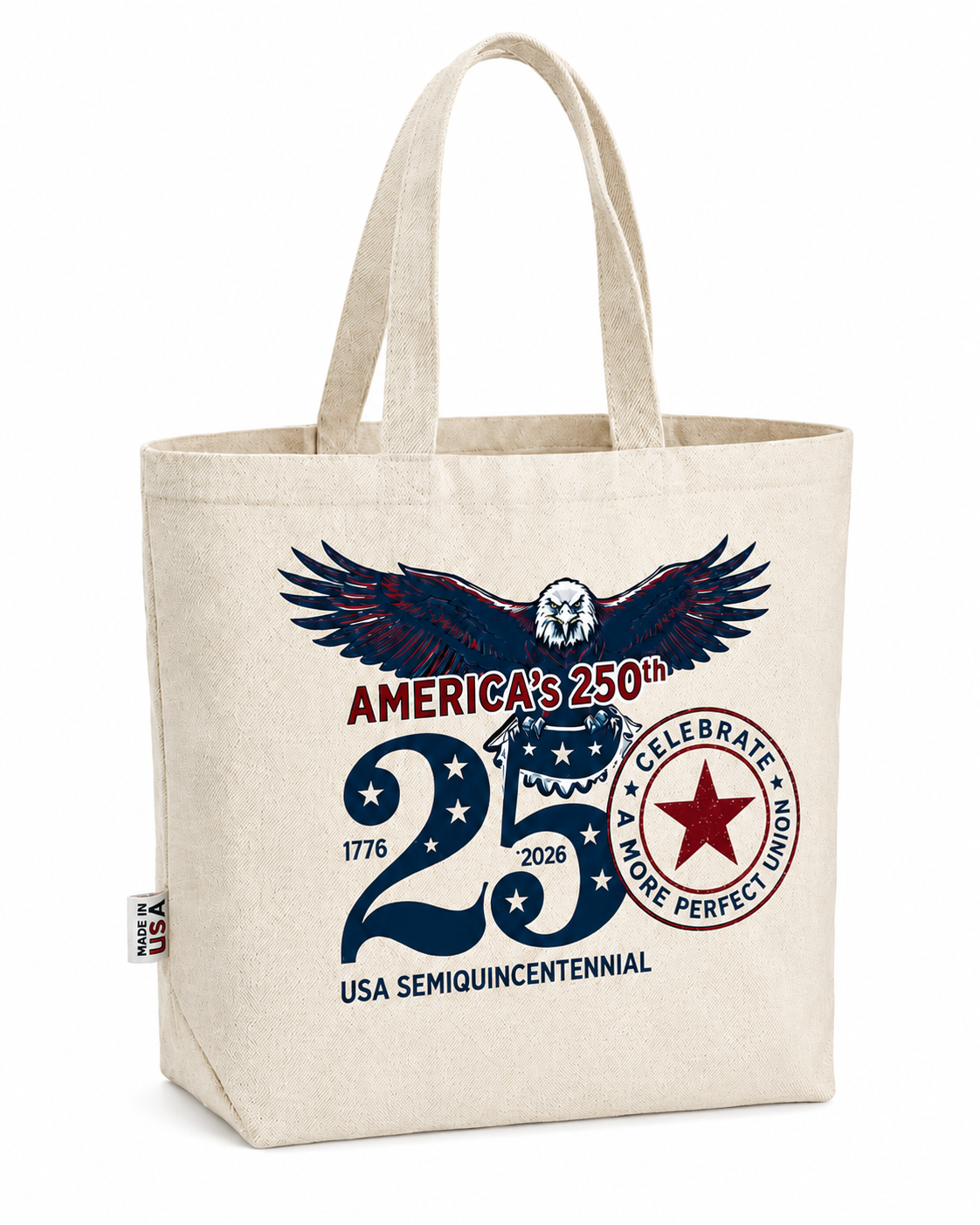 America's 250th Anniversary limited-edition natural cotton canvas tote bag, made in USA by Z Manufacturing.