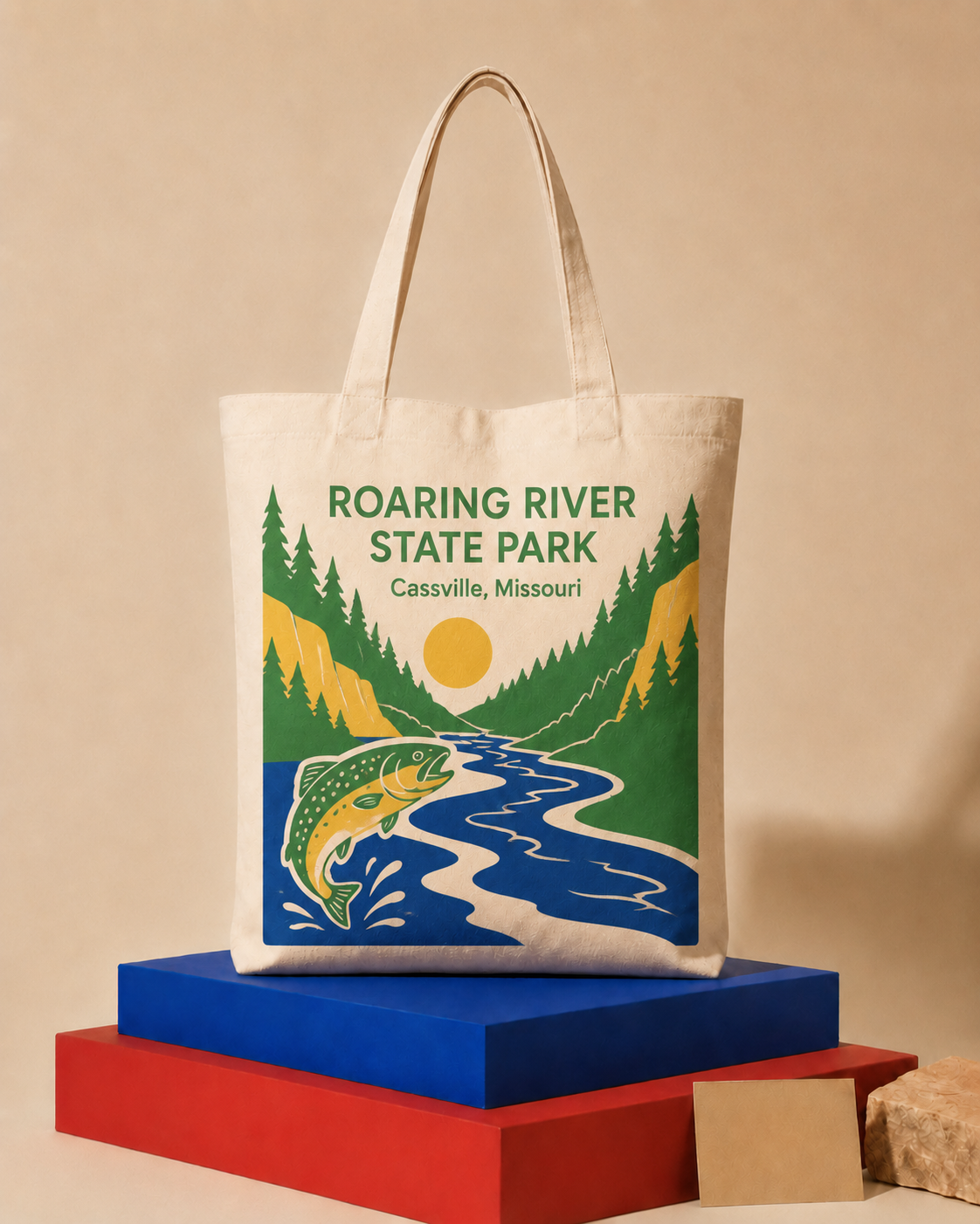 Roaring River State Park canvas tote bag mockup