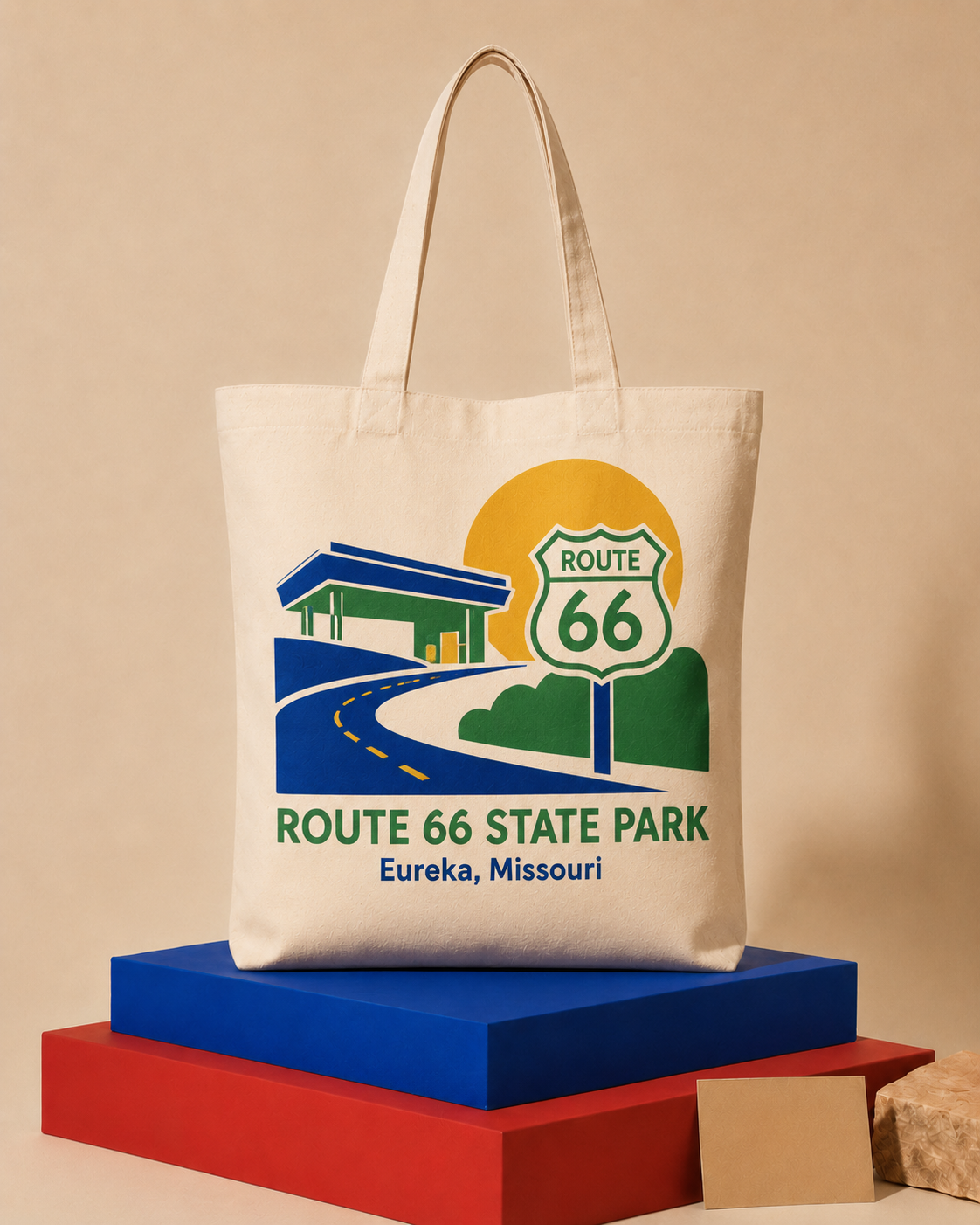 Route 66 State Park canvas tote bag mockup